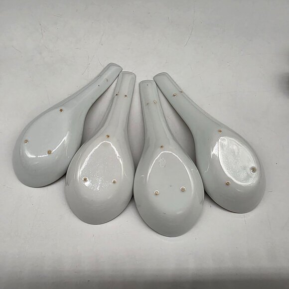 Chinese Porcelain Soup Spoons With Silverplated Dragon Rests Floral Heart Set - Picture 5 of 9